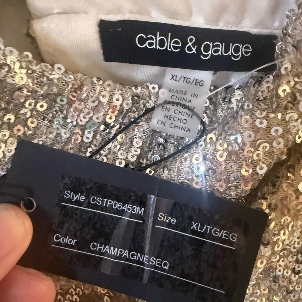 NWT Cable & Gauge Champagne Sequin Sleeveless Cowl Neck Tank XL - Picture 3 of 6